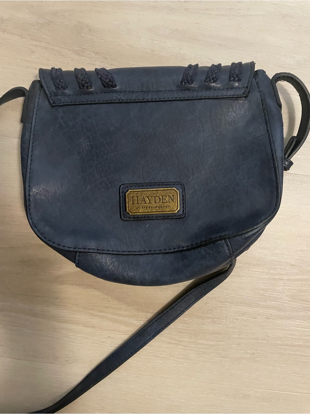 Hayden Navy Blue Leather Crossbody Bag with Gold Logo Patch